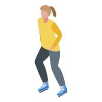Roller skating girl icon, isometric style vector