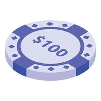 Icono de fichas de casino de 100 dólares, estilo isométrico vector