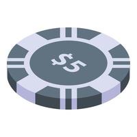 Five dollars casino chip icon, isometric style vector