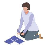 Tile worker icon, isometric style vector