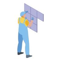 Working tiler icon, isometric style vector