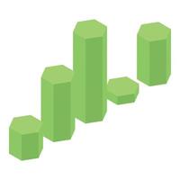 Green chart bars icon, isometric style vector