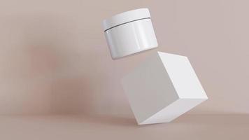 Motion graphic with white and blank, unbranded cosmetic cream jar and cube. Skin care product presentation. Beauty and spa. Copy space. 3D animation. video