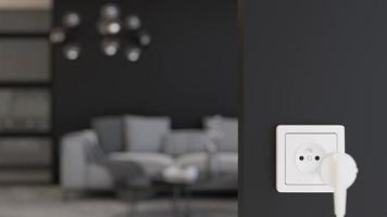 White electric socket on the wall at home. Cable is pulled out of the socket. Close up view. Save electricity, electricity is getting more expensive. Energy crisis, energy price. 3d rendering. video