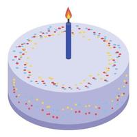 Burning candle birthday cake icon, isometric style