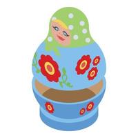 Blue nesting doll icon, isometric style vector