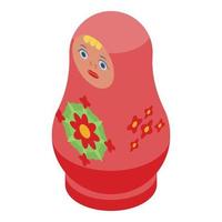 Floral nesting doll icon, isometric style vector