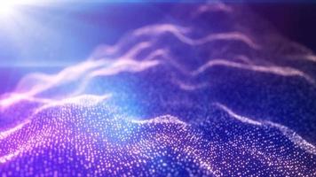 Abstract waves from particles and lines of blue futuristic beautiful flying glowing magical energy with sun rays and blur effect. Abstract background. Video in high quality 4k, motion design