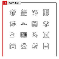 Pack of 16 Modern Outlines Signs and Symbols for Web Print Media such as report document tub data irish Editable Vector Design Elements