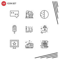 Set of 9 Vector Outlines on Grid for ice cream dermatology beach skin Editable Vector Design Elements