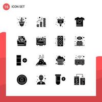 Mobile Interface Solid Glyph Set of 16 Pictograms of file folder document disposal love gym Editable Vector Design Elements