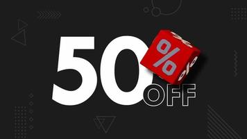 Percentage 3D Cube Rotating on Fifty Percent Off, 3D Rendering, Chroma Key, Luma Matte Selection of Cube video