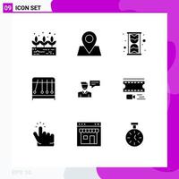 Solid Glyph Pack of 9 Universal Symbols of film conversation physics man message Editable Vector Design Elements