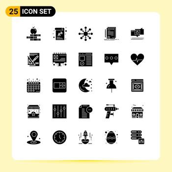 paquete de líneas vectoriales editables de 25 glifos sólidos simples de seguridad chat documento de nieve contrato elementos de diseño vectorial editables vector