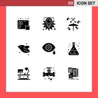 Group of 9 Solid Glyphs Signs and Symbols for eye spring process fly animal Editable Vector Design Elements