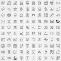 100 Universal Black Line Icons on White Background vector