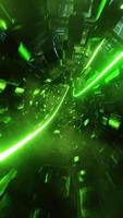 vuelo en túnel de ciencia ficción verde abstracto. vídeo en bucle vertical