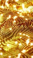 Animated wave moving structure of gold cubes with glare and radiance. Vertical looped video