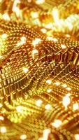 Animated wave moving structure of gold cubes with glare and radiance. Vertical looped video