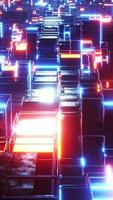 Huge abstract digital city with orange and blue lights. Vertical looped video