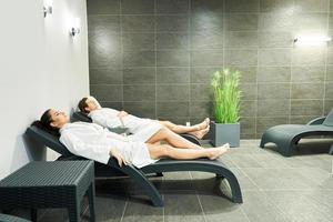 Couple enjoying wellness weekend and spa photo