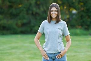 Young woman in gray shirt photo