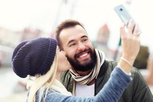 Picture showing happy young couple dating in the city photo