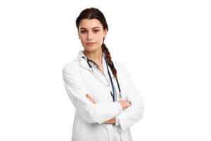 Woman doctor isolated over white background photo