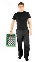man in black with beer plastic box photo