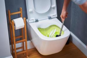 Picture of cleaning toilet seat with chemicals photo