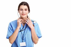 Woman doctor isolated over white background photo