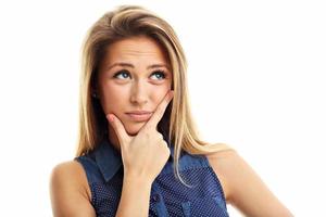 Portrait of adult woman isolated over white background photo