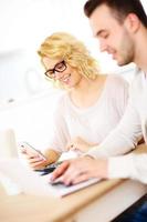 Couple working on home budget photo