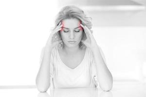 Adult woman having headache at home photo