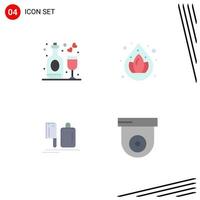 4 Thematic Vector Flat Icons and Editable Symbols of celebration chef wine droop food Editable Vector Design Elements