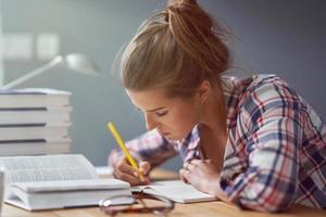 Female student learning at home photo