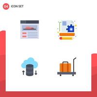 Set of 4 Modern UI Icons Symbols Signs for site luggage management cloud network weight Editable Vector Design Elements