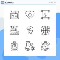 Modern 9 Line style icons Outline Symbols for general use Creative Line Icon Sign Isolated on White Background 9 Icons Pack vector