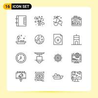 Modern Set of 16 Outlines and symbols such as fun hobby berry hobbies camera Editable Vector Design Elements