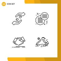 Mobile Interface Line Set of 4 Pictograms of care hand shake help food agreement Editable Vector Design Elements