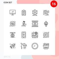 Set of 16 Vector Outlines on Grid for cancer business progress search monument Editable Vector Design Elements