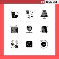 Modern Set of 9 Solid Glyphs Pictograph of globe browser calculator bar photo Editable Vector Design Elements