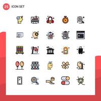 25 User Interface Filled line Flat Color Pack of modern Signs and Symbols of network watch web stopwatch earphone Editable Vector Design Elements