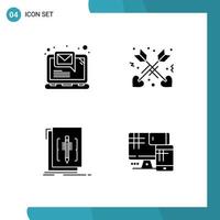 4 Solid Glyph concept for Websites Mobile and Apps computer editor notification love program Editable Vector Design Elements