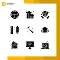 Universal Icon Symbols Group of 9 Modern Solid Glyphs of construction ruler fire pencil drawing Editable Vector Design Elements