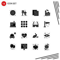 Modern Set of 16 Solid Glyphs and symbols such as industry air working factory school Editable Vector Design Elements