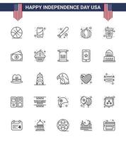 Group of 25 Lines Set for Independence day of United States of America such as drink usa festival ball pumpkin usa Editable USA Day Vector Design Elements