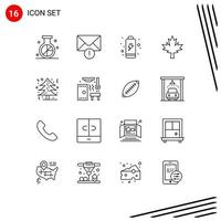 Pack of 16 creative Outlines of tree christmas tree battery christmas leaf Editable Vector Design Elements