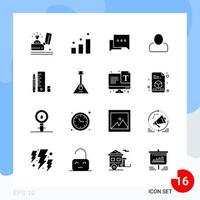 Modern Pack of 16 Icons Solid Glyph Symbols isolated on White Backgound for Website designing Creative Black Icon vector background