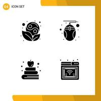 Universal Icon Symbols Group of 4 Modern Solid Glyphs of symbol book leaf mouse internet Editable Vector Design Elements